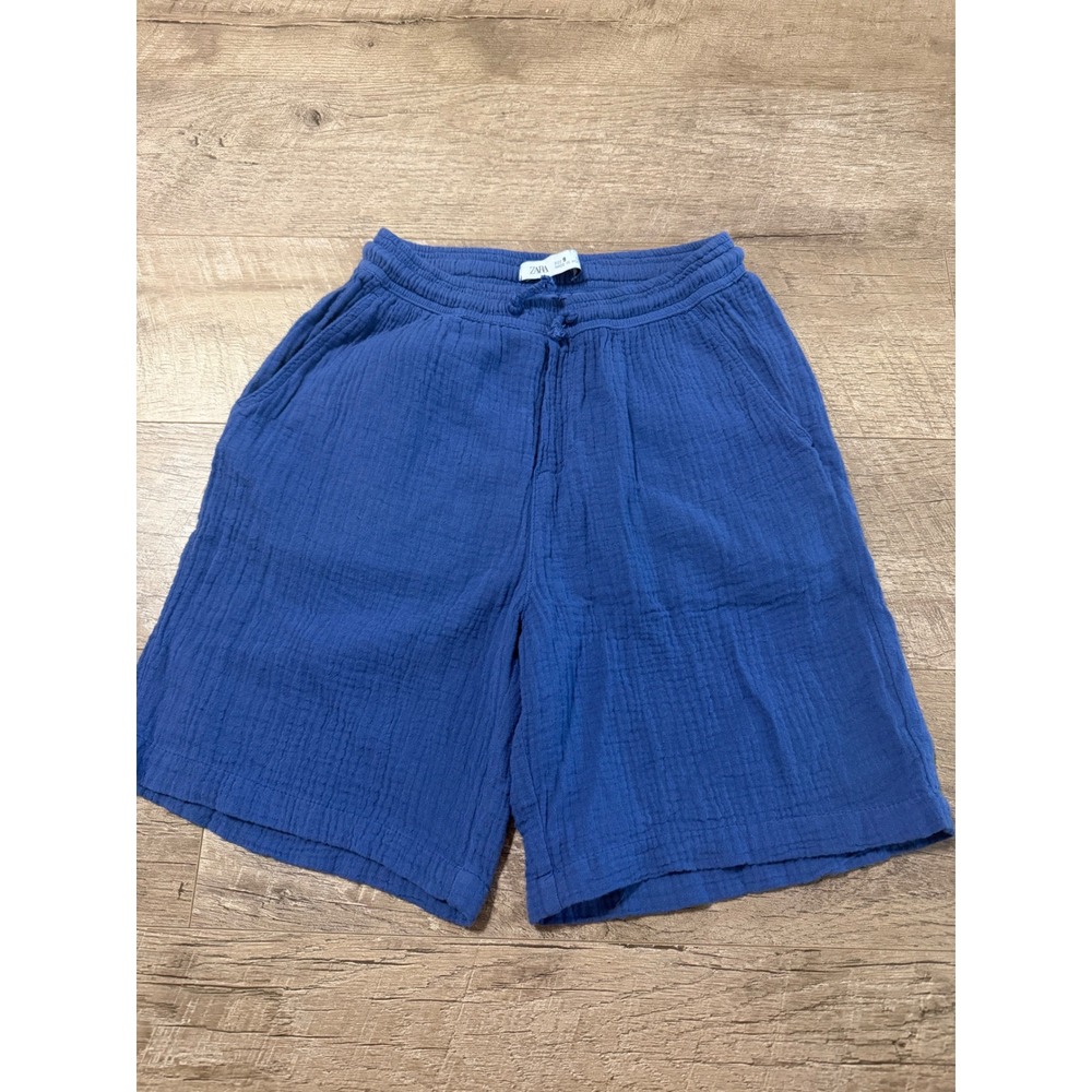 Zara Boys Blue Muslin Cotton Gauze Shorts Elastic Waist Size 9